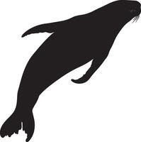 Walrus Diving Body angled downward, using flippers to dive beneath the surface of the water. full length silhouette black illustration vector