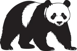 Panda Exploring with Its Nose Body slightly hunched, nose reaching forward as it sniffs the air or its environment. Full-length silhouette black design. vector