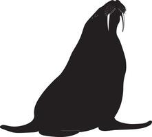 Walrus Defending Body upright with tusks visible and flippers extended in a defensive posture. full length silhouette black illustration vector