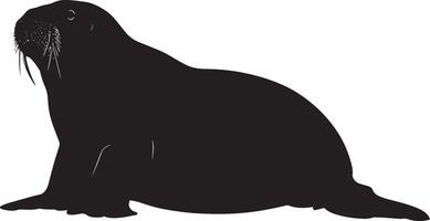 Walrus Crawling Body low to the ground with flippers moving in a slow, deliberate motion. full length silhouette black illustration vector