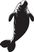 Manatee Playing Body upright with flippers raised, interacting with water or other manatees. full length silhouette black illustration vector