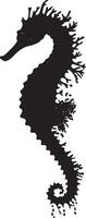 Seahorse Feeding Body angled forward with snout extended, capturing food in a steady motion. full length silhouette black illustration vector