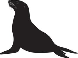 Sea Lion Crawling Body low to the ground with flippers moving forward in a waddling motion. full length silhouette black illustration vector