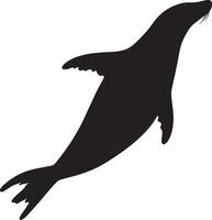 Sea Lion Submerging Body angled downwards with flippers extended, gracefully diving beneath the water's surface. Full-length silhouette black design. vector