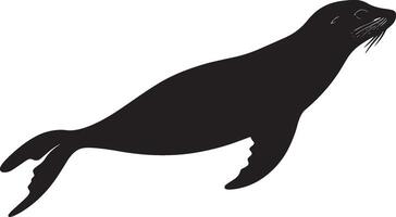 Sea Lion Gliding Through Water Body streamlined and flippers extended, effortlessly swimming beneath the surface. Full-length silhouette black design. vector