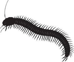 Millipede Moving in a Straight Line Body extended with legs moving alternately, creating a wave-like motion. full length silhouette black illustration vector