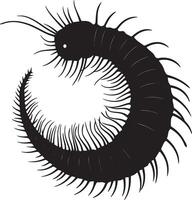 Millipede in a Defensive Ball Body tightly curled with legs extending outward, creating a protective barrier against threats. Full-length silhouette black design. vector