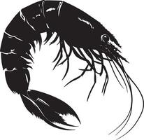 Shrimp in Mid-Jump Body arched with tail extended and curled, preparing for a swift leap. Full-length silhouette black design. vector
