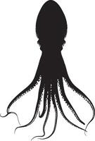 Squid Blending into Its Surroundings Body adapted to the environment, with tentacles and fins extended in a natural pose. Full-length silhouette black design. vector