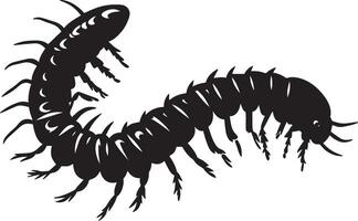 Millipede Resting Body coiled or extended with legs tucked under, stationary. full length silhouette black illustration vector
