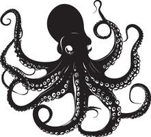 Octopus Defending Body puffed up with arms spread wide, creating an intimidating posture. full length silhouette black illustration vector