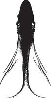 Squid Camouflaging Body blending into the environment, with tentacles and fins extended in a natural position. full length silhouette black illustration vector