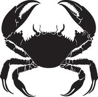 Crab in Defensive Stance Body elevated with claws wide open and spread, prepared to strike in a protective posture. Full-length silhouette black design. vector