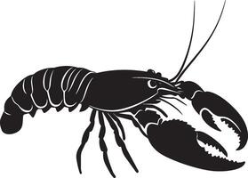 Lobster in Crawling Motion Body low to the ground with legs extended sideways, moving forward in a steady manner. Full-length silhouette black design. vector