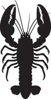Lobster Ascending a Surface Body upright with legs firmly gripping a vertical structure, claws extended for support. Full-length silhouette black design. vector