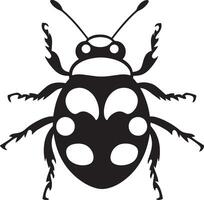 Ladybug Assuming a Protective Posture A silhouette of a ladybug with its body curved, wings slightly open, and legs positioned for defense. Full-length silhouette black illustration. vector