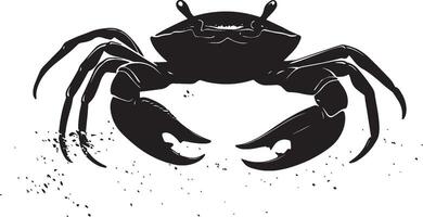 Crab Digging Front legs and claws working in the sand, body low with legs extended for digging. full length silhouette black illustration vector