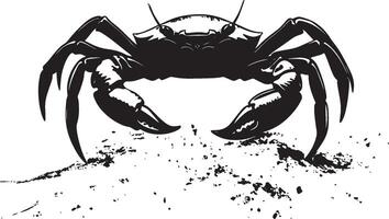 Crab in Digging Position Front legs and claws engaged in the sand, body lowered with legs extended for effective excavation. Full-length silhouette black design. vector
