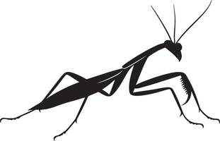 Praying Mantis Crawling Body low to the ground with legs extended, moving in a slow, deliberate pattern. full length silhouette black illustration vector