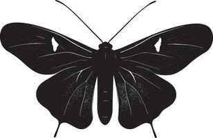 Moth Resting with Spread Wings A silhouette of a moth with its wings opened gently, body relaxed on a surface and legs tucked beneath. Full-length silhouette black illustration. vector