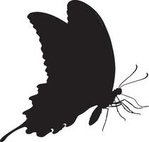 Butterfly Landing Body descending toward a surface with wings in a folded position ready to land. full length silhouette black illustration vector