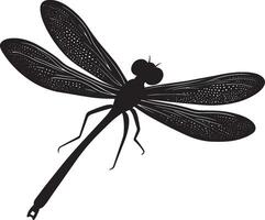 Dragonfly Landing Body descending with wings flapping and legs extended to grasp a surface. full length silhouette black illustration vector