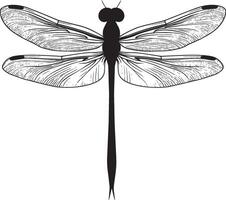 Full-body black silhouette of a dragonfly suspended in place, wings fluttering rapidly. vector