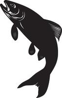Trout Swimming Upstream Body angled with fins extended and tail working against the current. full length silhouette black illustration vector
