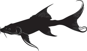 Catfish Resting Body still on the riverbed or bottom of the water with fins relaxed and tail curled. full length silhouette black illustration vector