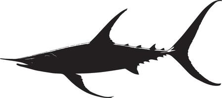 Swordfish Resting Body still in the water with fins relaxed and tail gently curved behind. full length silhouette black illustration vector