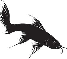 Catfish in motion body mid-turn, fins positioned and tail trailing along in a full-length silhouette. vector