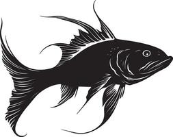 Catfish at rest body motionless on the riverbed, fins relaxed, and tail gently curled in a full-length silhouette. vector