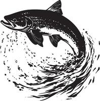 Trout Spawning Body angled in shallow water with fins extended and tail flicking while laying eggs. full length silhouette black illustration vector