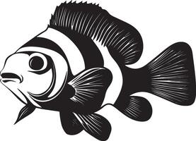 Clownfish navigating form sleek with fins spread wide, tail softly moving through the water in a black outline. vector
