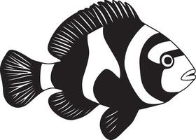 Clownfish gliding body streamlined, fins fully extended, and tail gently swaying in the water in a full-length silhouette. vector