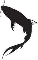 Catfish rotating form turning, fins angled, with the tail following the movement in a black outline. vector