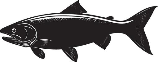 Salmon gliding body streamlined in the water, fins extended, and tail gently swaying in a full-length silhouette. vector
