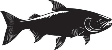 Salmon in motion sleek form swimming through the water, fins spread wide, and tail softly undulating in a black outline. vector
