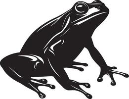 Frog at rest body motionless on a surface, legs bent, and tail tucked beneath in a full-length silhouette. vector