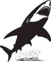 Shark Feeding Body with mouth open while hovering near prey, teeth visible in silhouette. full length silhouette black illustration vector