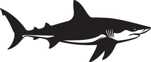 Shark Swimming Body streamlined with tail fin extended and fins spread while moving through water. full length silhouette black illustration vector