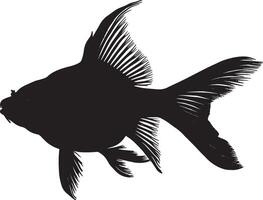 Goldfish relaxing floating near the water's surface, body angled toward the light in a full-length silhouette. vector