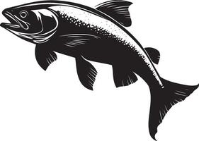 Trout changing direction body mid-turn, fins angled, and head oriented towards the new path in a full-length silhouette. vector