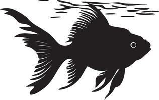 Goldfish Basking Floating near the surface of the water with body angled toward light. full length silhouette black illustration vector
