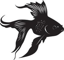 Goldfish at rest body motionless in the water, fins relaxed, and tail gently curled in a full-length silhouette. vector