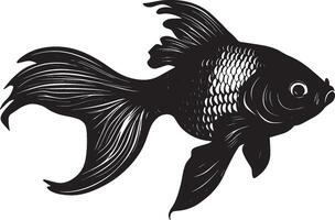 Goldfish lounging suspended still in the water, body calm with fins at ease and tail slightly coiled in a black outline. vector