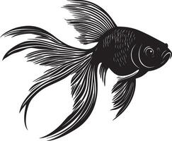 Goldfish Resting Body still in the water with fins relaxed and tail slightly curled. full length silhouette black illustration vector