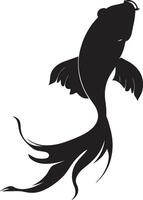 Goldfish soaking up rays positioned just below the surface, body tilted to catch the light in a black outline. vector