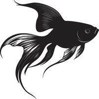 Goldfish Swimming Body streamlined with fins extended and tail gently swaying through the water. full length silhouette black illustration vector