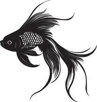Goldfish in repose body stationary in the water, fins relaxed, and tail softly curled in a complete silhouette illustration. vector